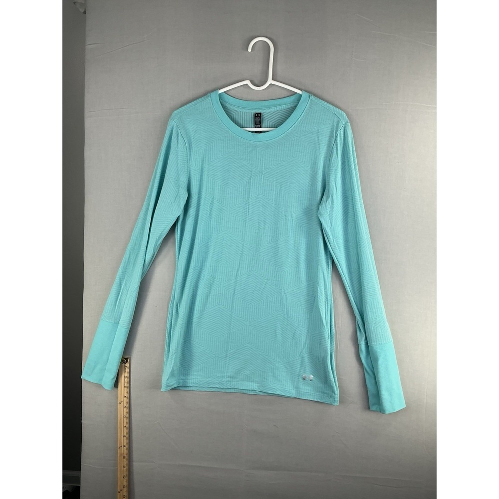 Under Armour Women's Long Sleeve ColdGear Top Size LG Aqua Blue‎ Fitness Shirt
